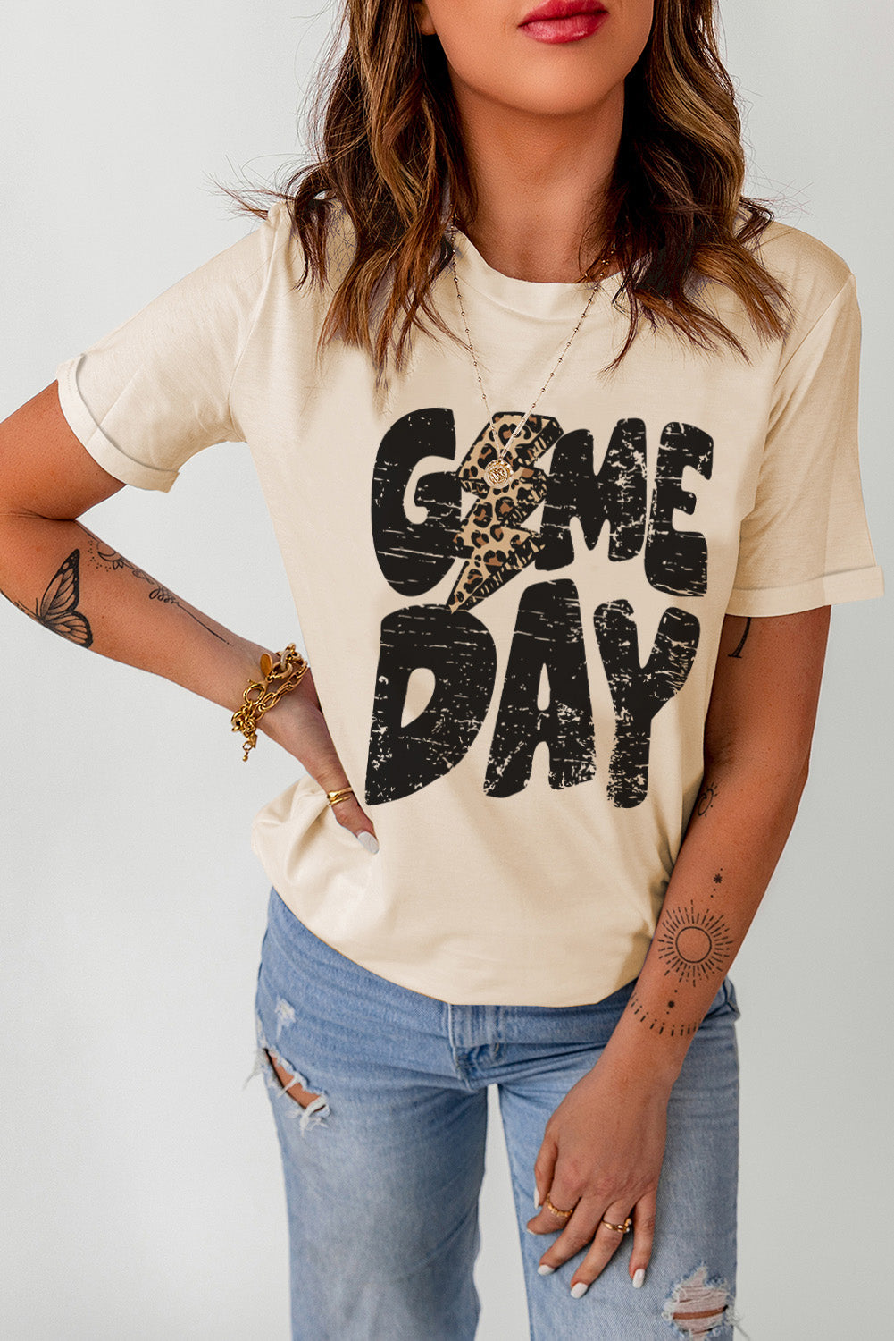 Khaki Game Day Leopard Lightning Graphic Tee