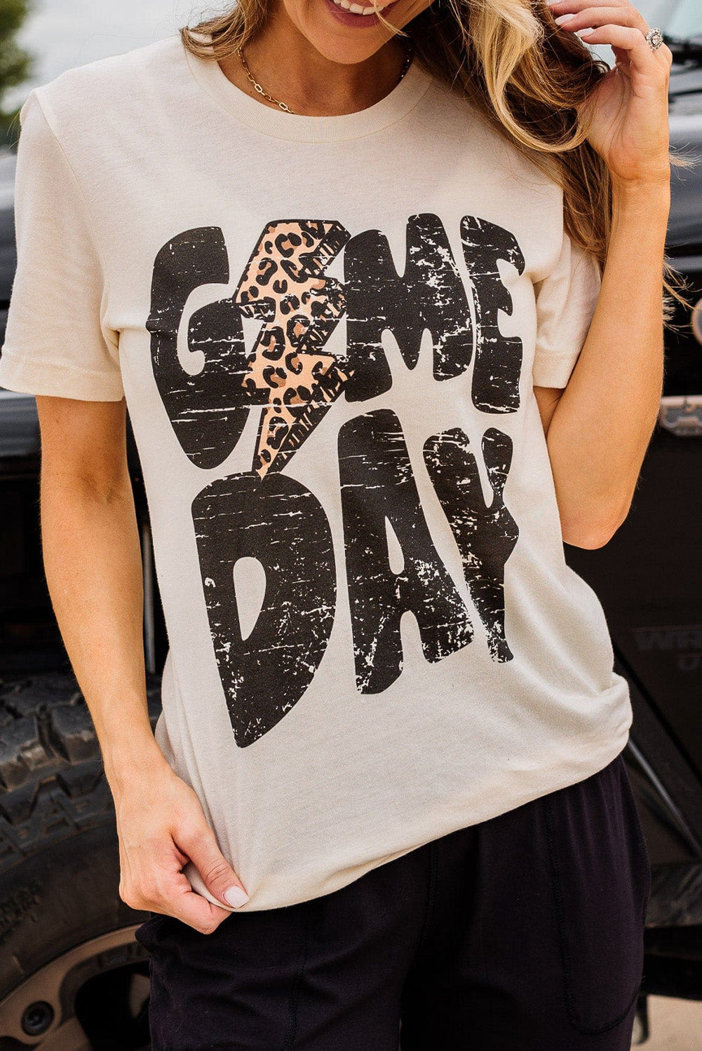 Khaki Game Day Leopard Lightning Graphic Tee