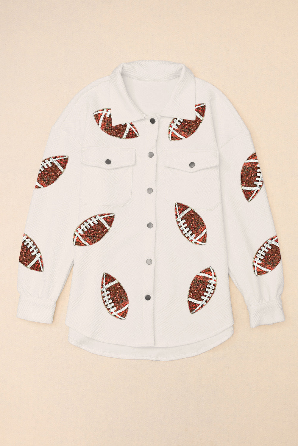 Sequin Football Patch Snap Button Shacket