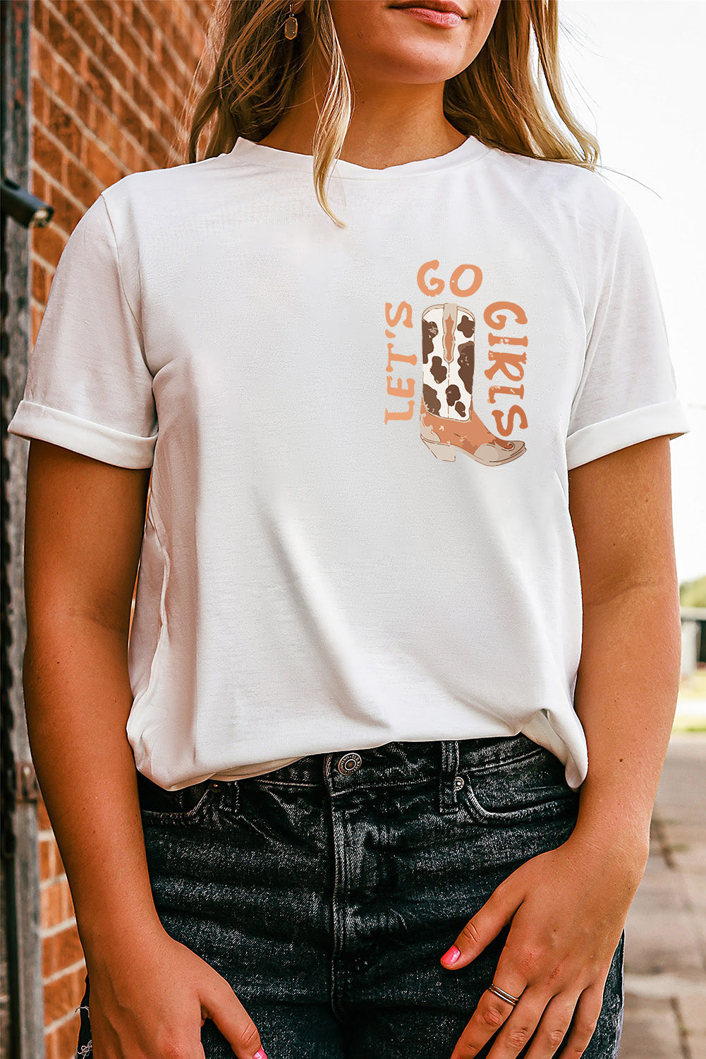 White Double-Side Lets Go Girls Graphic Tee