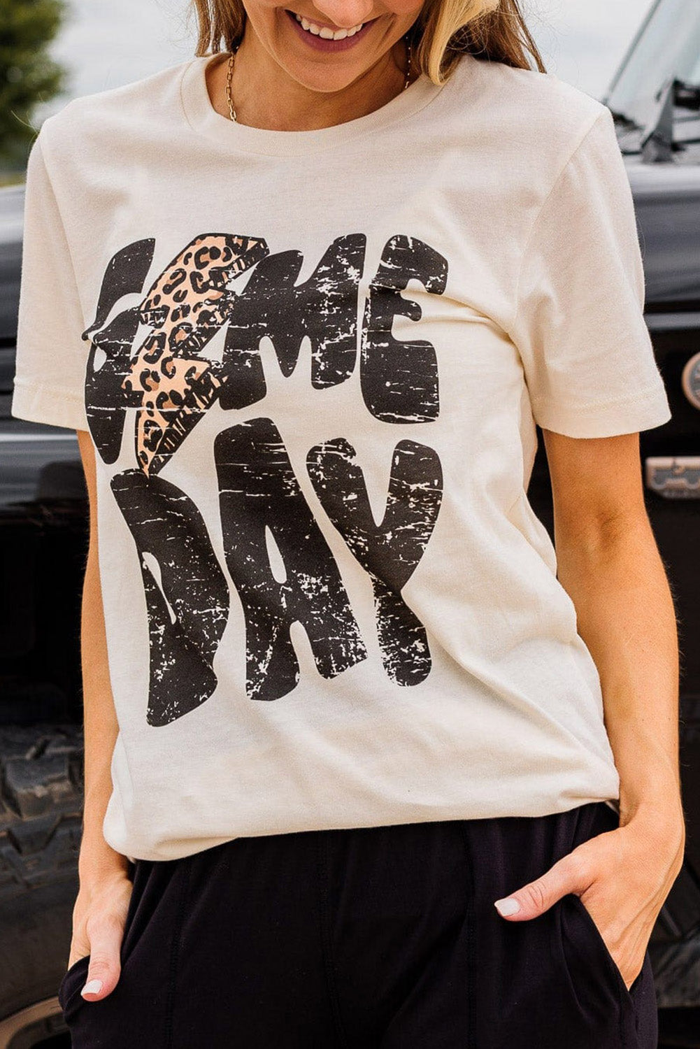 Khaki Game Day Leopard Lightning Graphic Tee