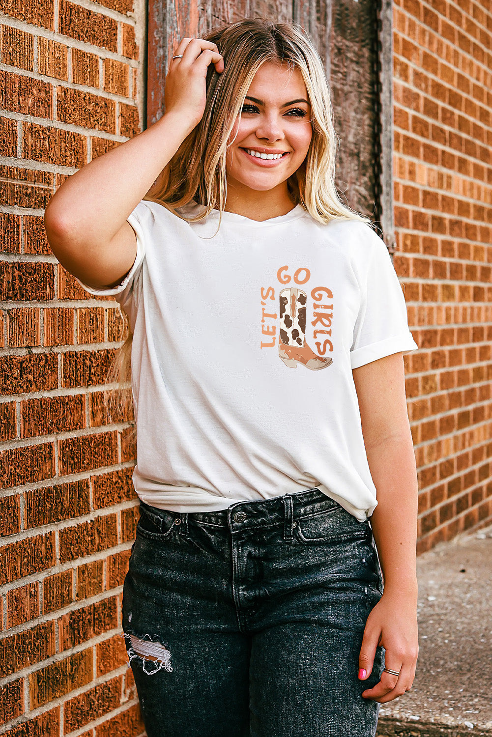 White Double-Side Lets Go Girls Graphic Tee