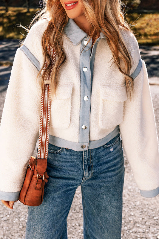 White Buttoned Sherpa Jacket