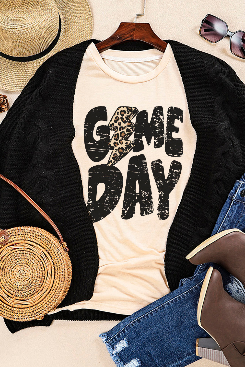 Khaki Game Day Leopard Lightning Graphic Tee