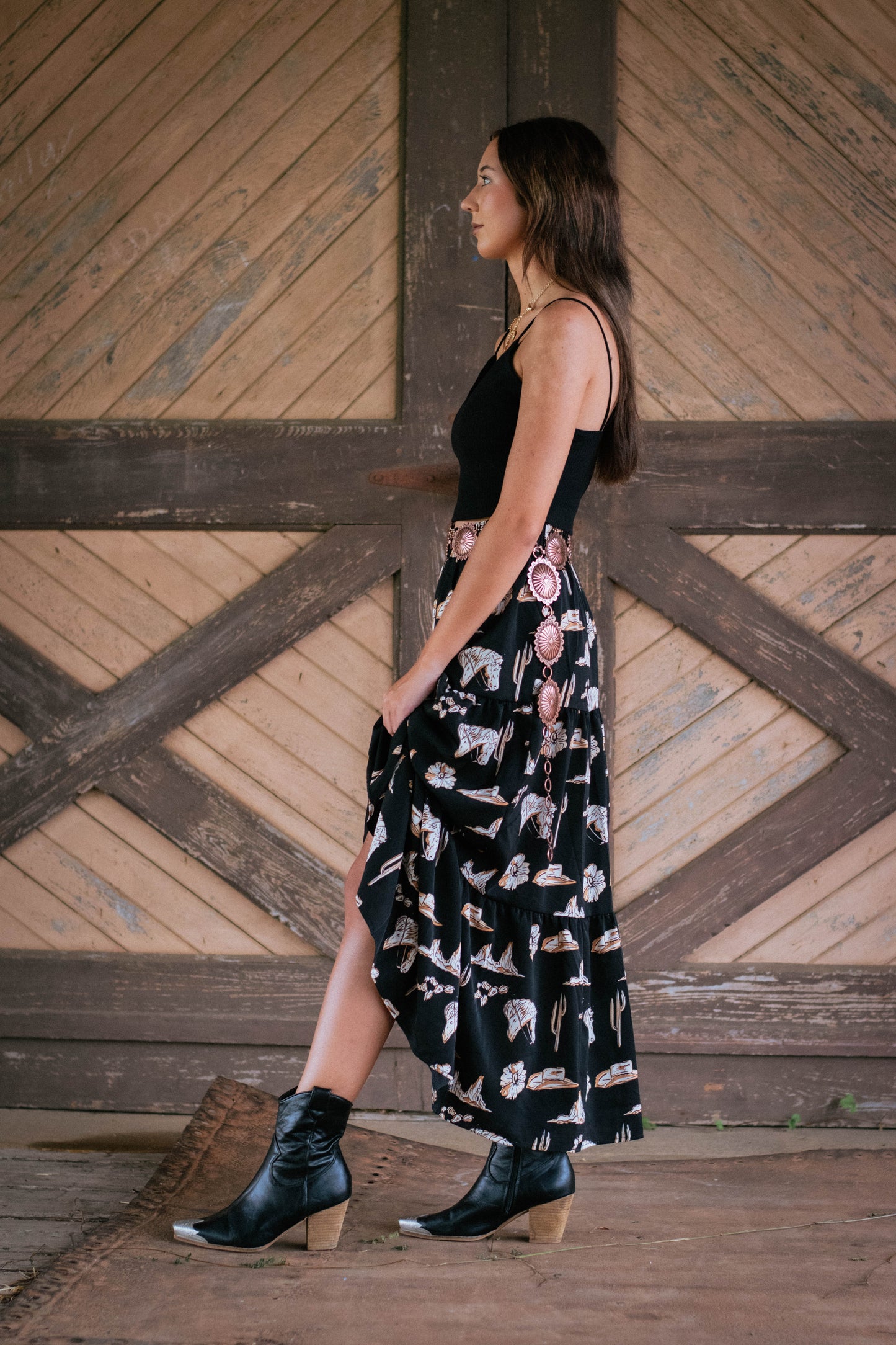 Lets get Western Tiered Ruffled High Waist Maxi Skirt