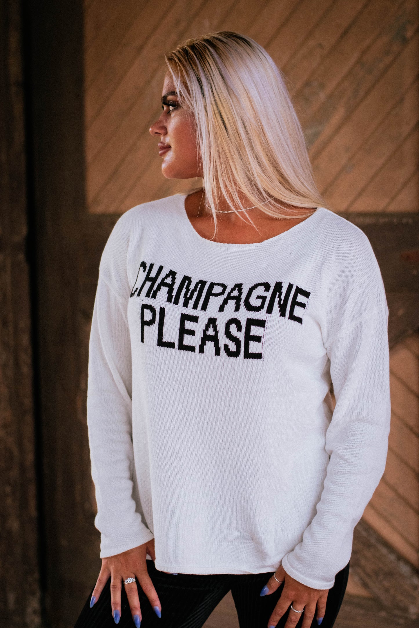 CHAMPAGNE PLEASE Long Sleeve Slit Sweater