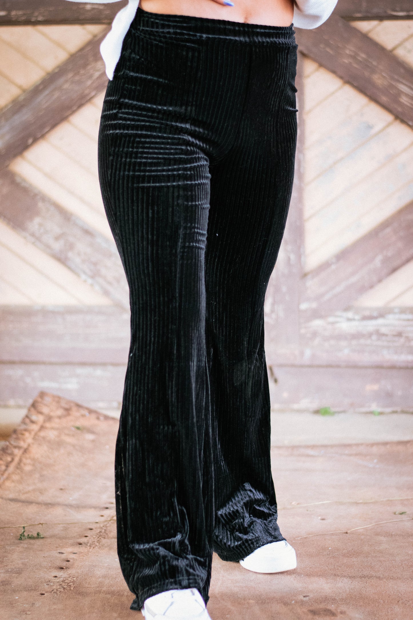 Black High Waist Flare Corduroy Pants