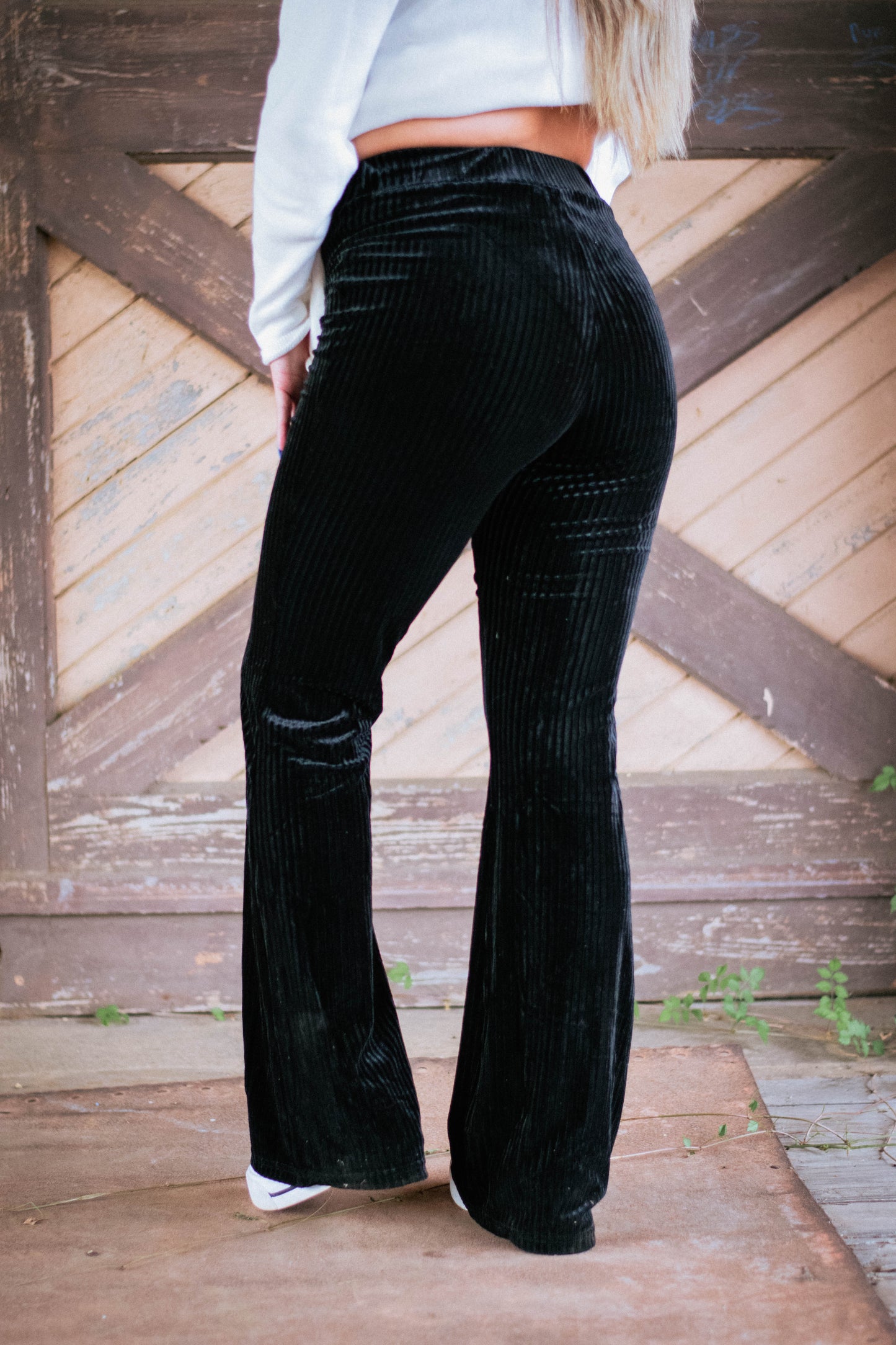 Black High Waist Flare Corduroy Pants