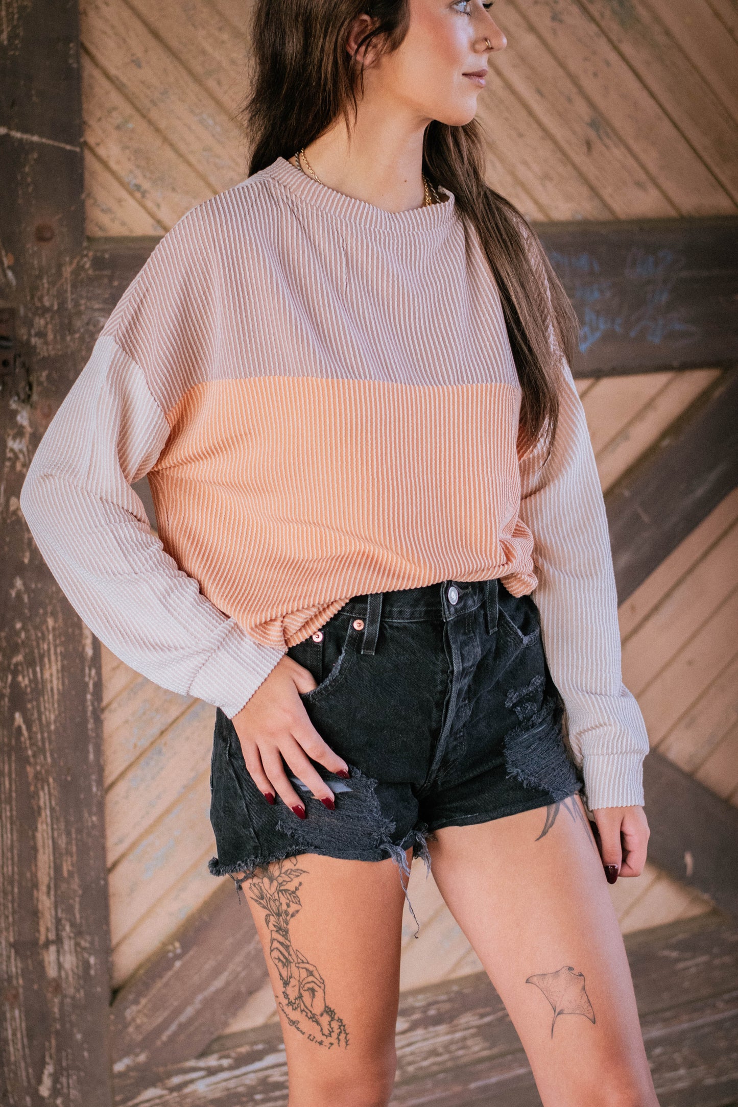 Khaki Color Block Long Sleeve