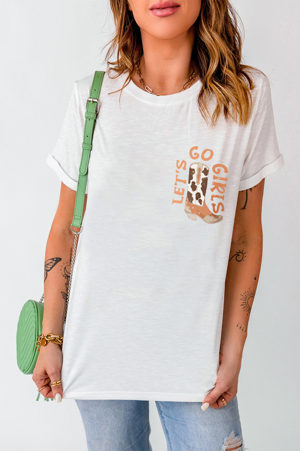 White Double-Side Lets Go Girls Graphic Tee