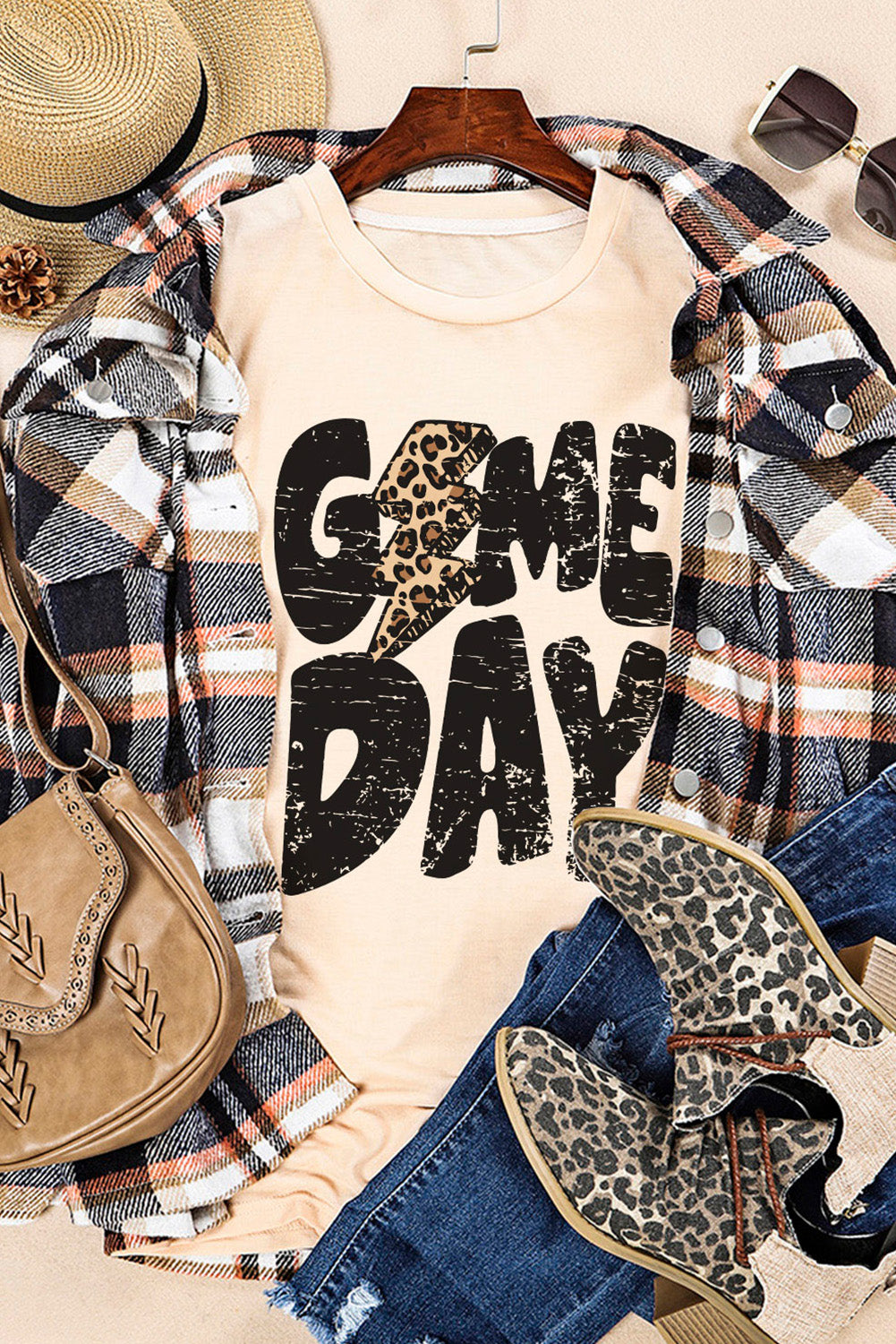 Khaki Game Day Leopard Lightning Graphic Tee